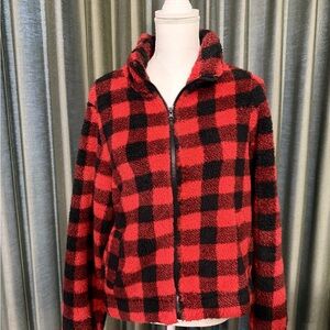 Women's Red & Black Buffalo Check Zip-Up Fleece Jacket